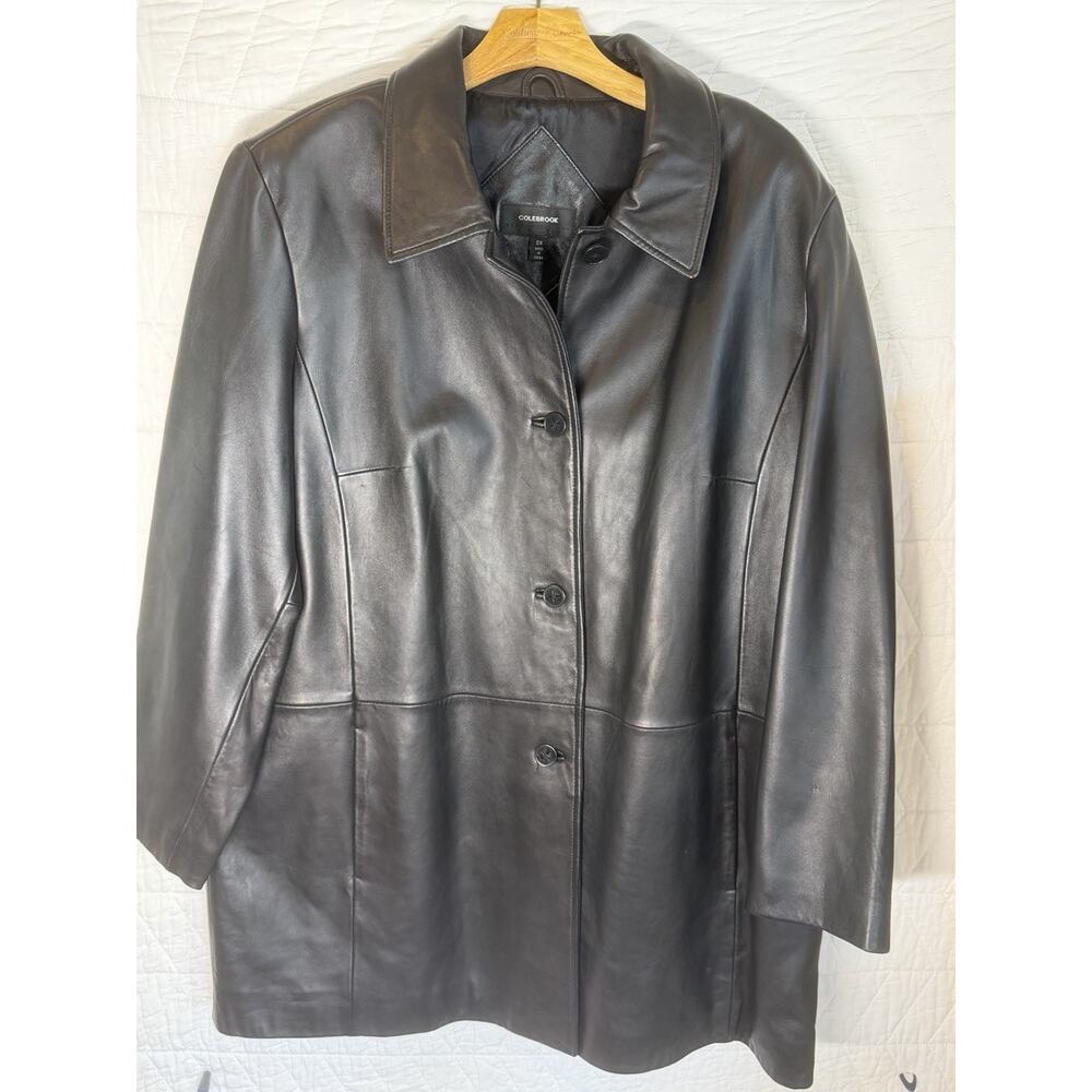 Colebrook black leather jacket button front vintage NWOT 2X women lined pockets
